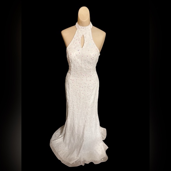 Riva Designs Sequin Cut Out Halter Bodycon Prom Wedding Formal Dress Gown 8 - Picture 1 of 5